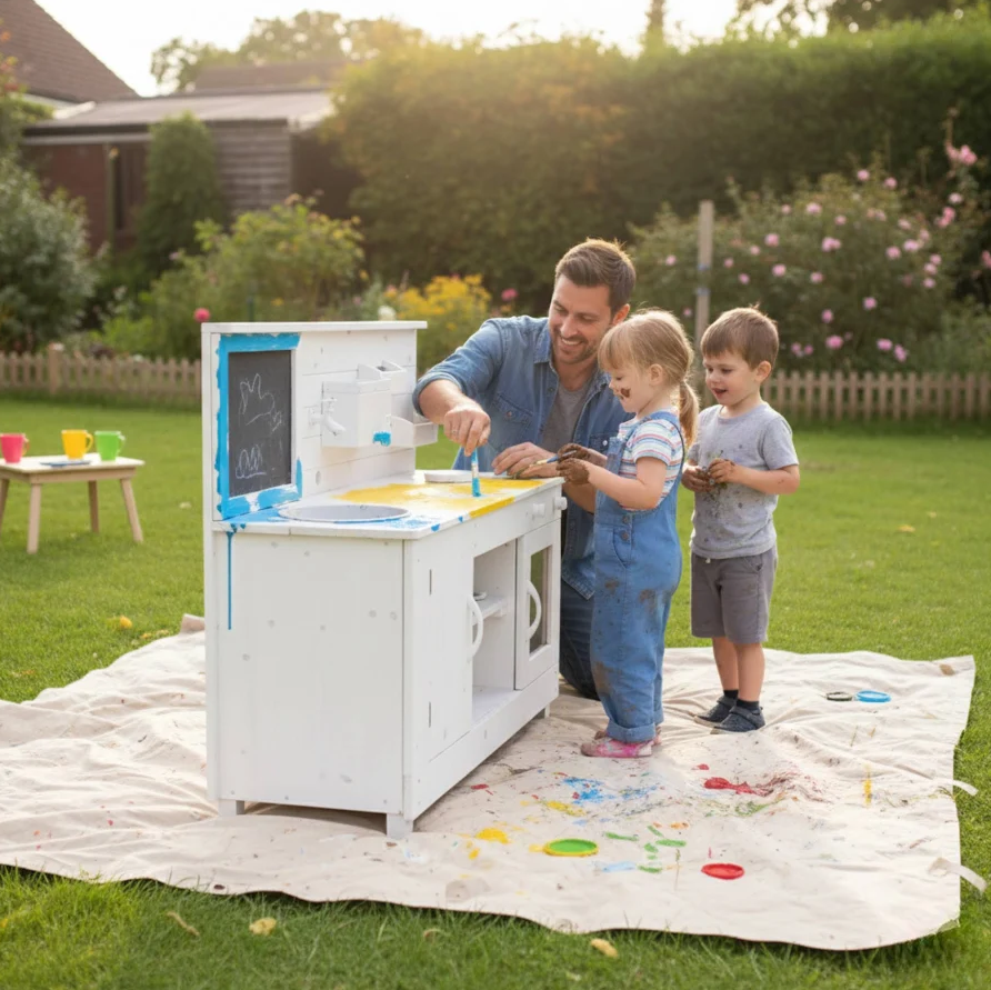 Big Game Hunters Triple Mud Kitchen – Wooden Outdoor Kids Play Kitchen with Sink