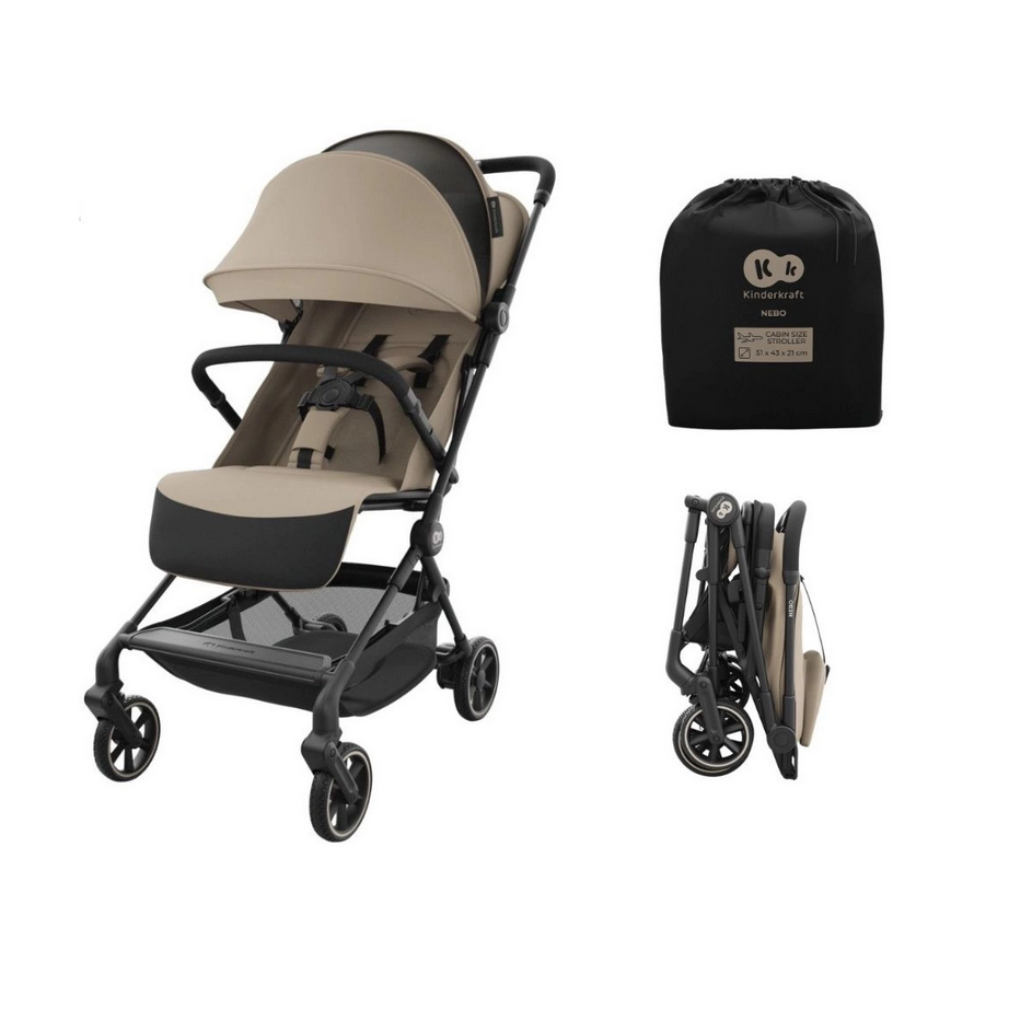 Kinderkraft Nebo Compact Stroller – Beige Lightweight Foldable Pushchair