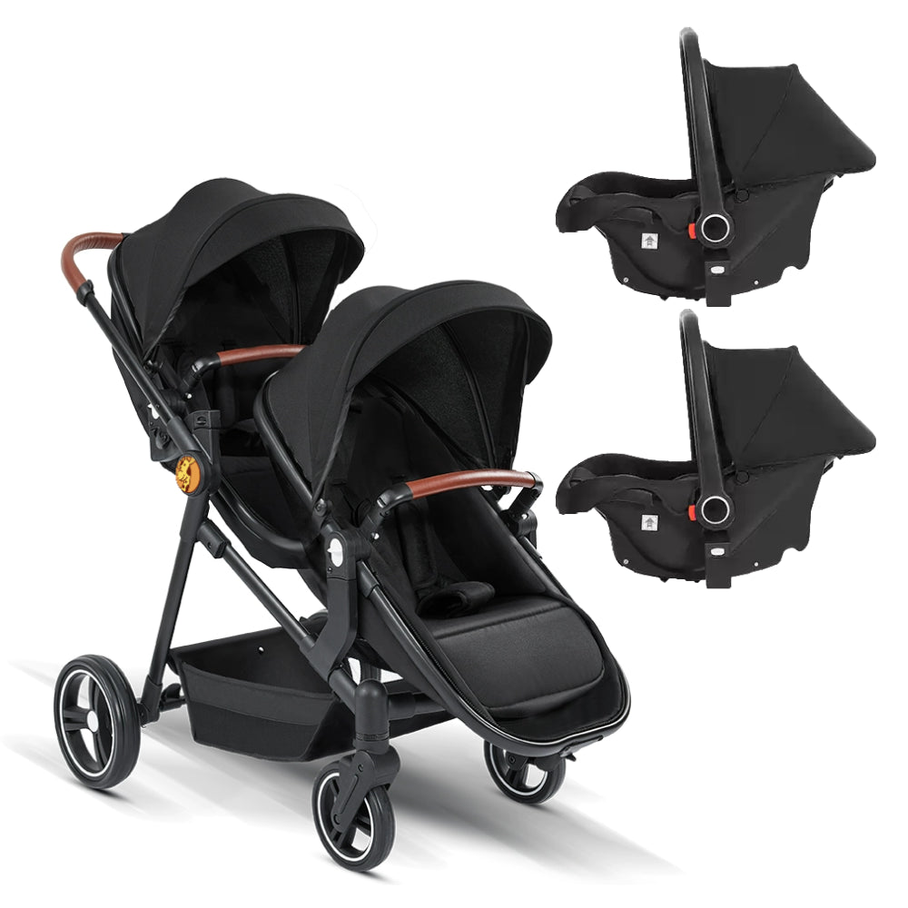 Foldable Twin Baby Stroller – Lightweight Double Seat Pushchair for Travel