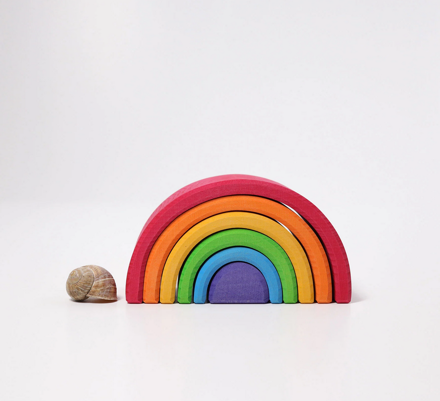Grimm’s Medium Rainbow Wooden Stacking Toy – 6 Piece Montessori Learning Set