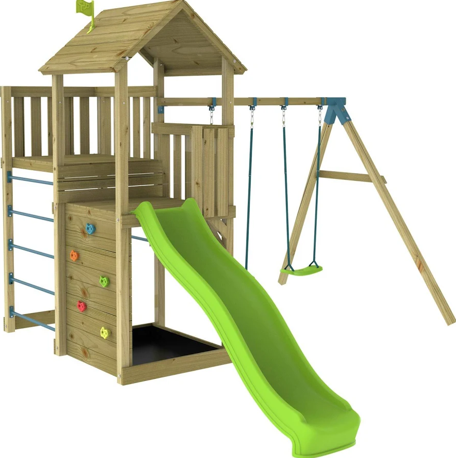 TP Skywood Wooden Climbing Frame – Kids Outdoor Garden Playset with Slide & Swings