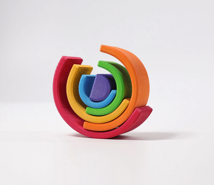 Grimm’s Medium Rainbow Wooden Stacking Toy – 6 Piece Montessori Learning Set