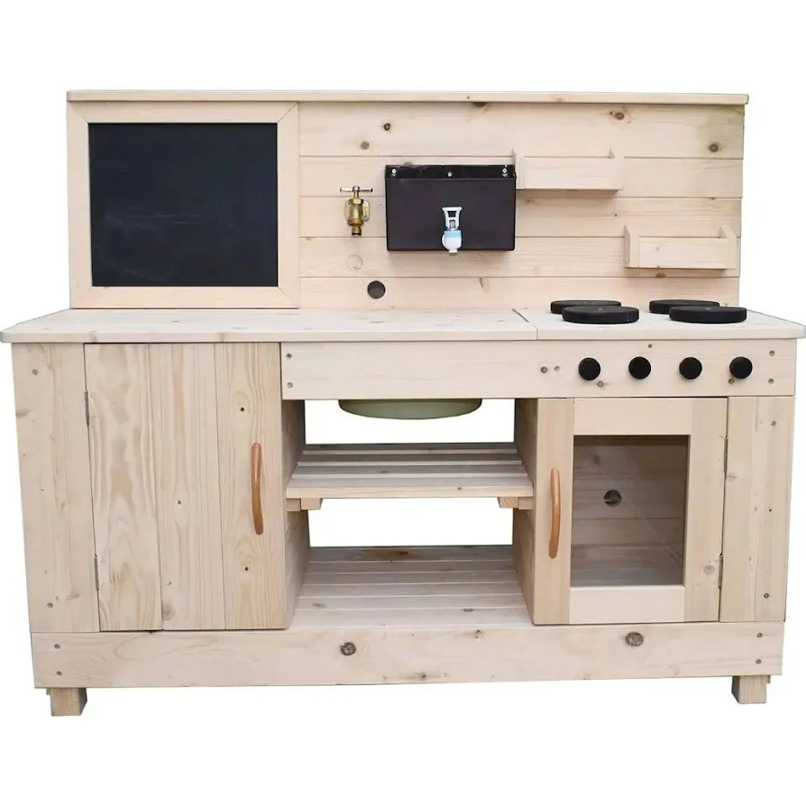 Big Game Hunters Triple Mud Kitchen – Wooden Outdoor Kids Play Kitchen with Sink