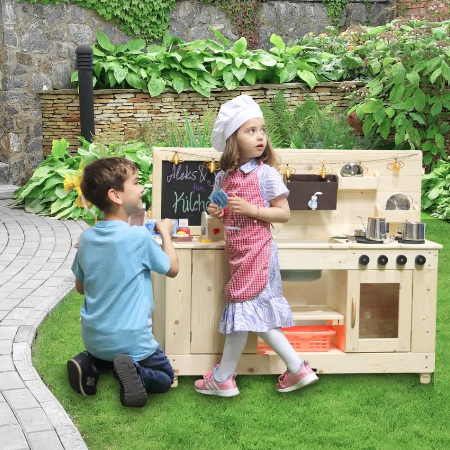 Big Game Hunters Triple Mud Kitchen – Wooden Outdoor Kids Play Kitchen with Sink
