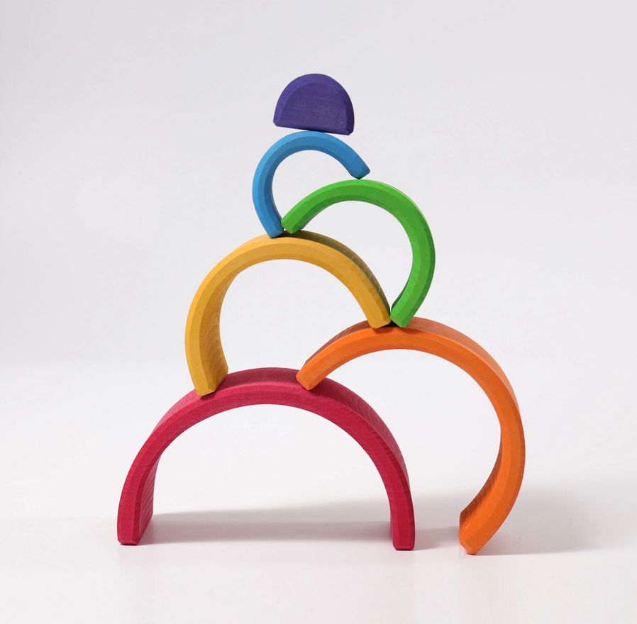 Grimm’s Medium Rainbow Wooden Stacking Toy – 6 Piece Montessori Learning Set