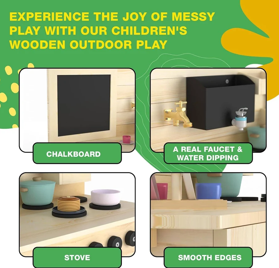 Big Game Hunters Triple Mud Kitchen – Wooden Outdoor Kids Play Kitchen with Sink