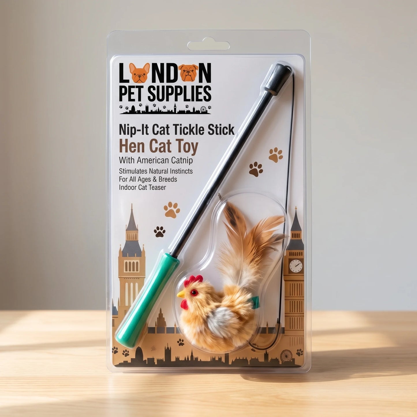 London Pet Supplies Catnip Hen Tickle Stick Cat Toy