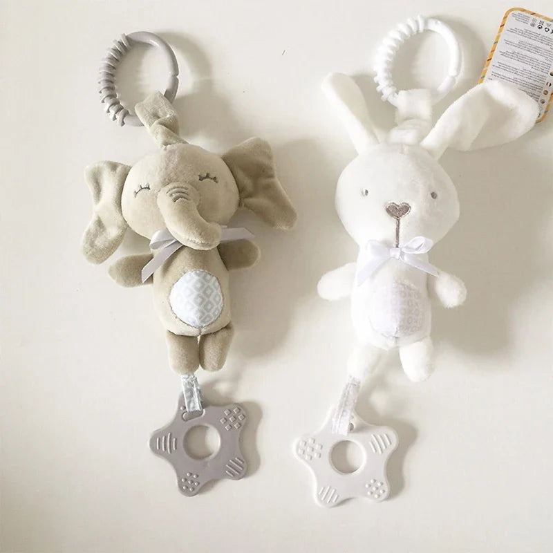 Cartoon Animal Plush Rattle Pendant – Baby Shake Bell Toy with Elephant & Rabbit Design