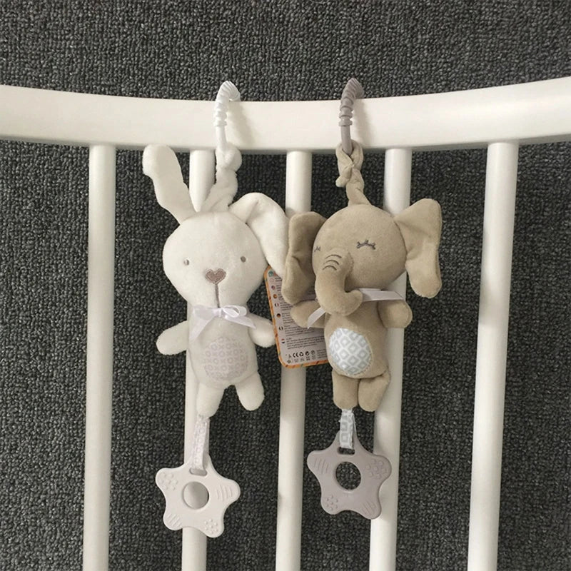 Cartoon Animal Plush Rattle Pendant – Baby Shake Bell Toy with Elephant & Rabbit Design