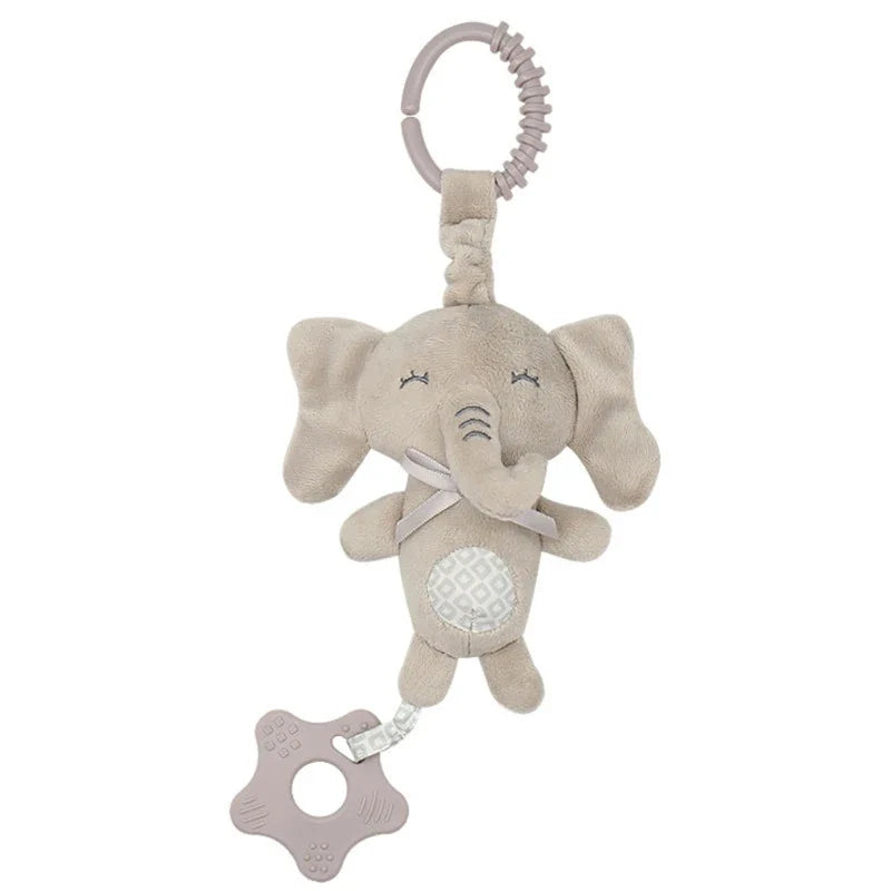 Cartoon Animal Plush Rattle Pendant – Baby Shake Bell Toy with Elephant & Rabbit Design