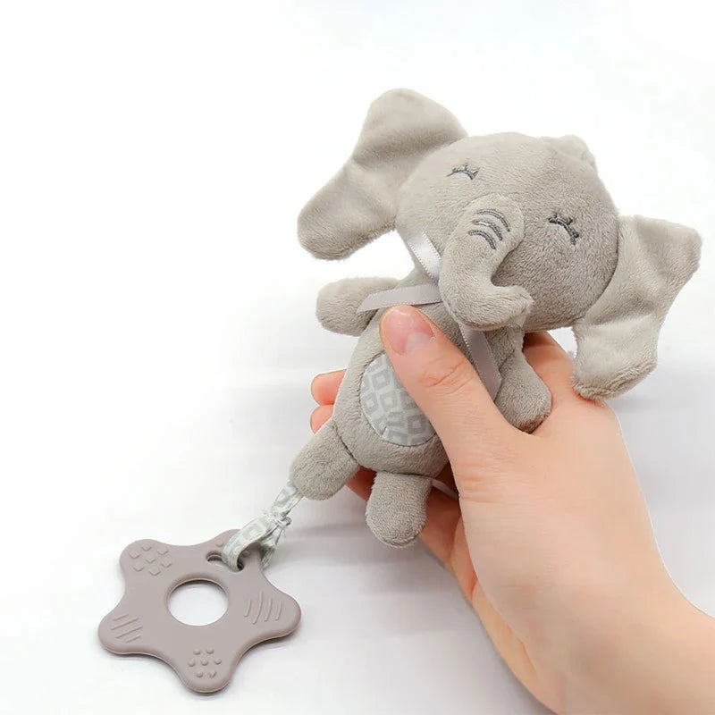 Cartoon Animal Plush Rattle Pendant – Baby Shake Bell Toy with Elephant & Rabbit Design